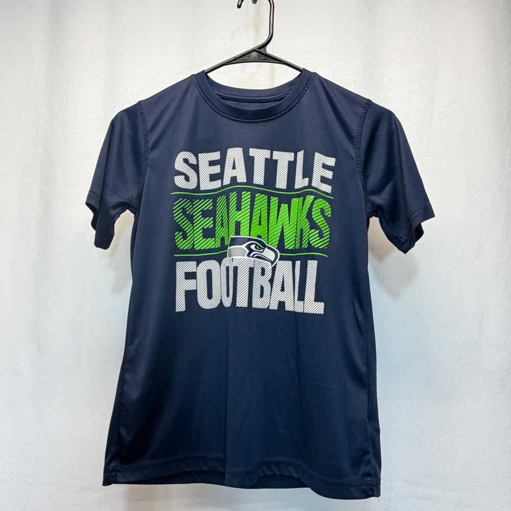 NFL Seattle Seahawks T-Shirt Kids Size Medium 10/12 Navy Blue Graphic Tee